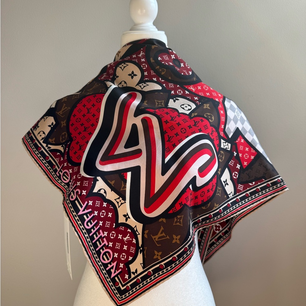Louis Vuitton Red and Brown Silk Scarf